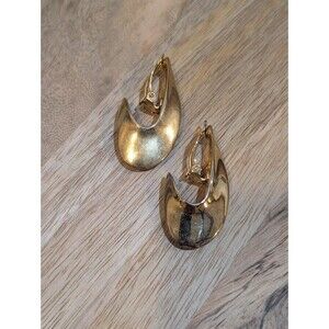 Vintage Lady Remington Gold Tone Clip Earrings 80s 90s Elongated Hoops